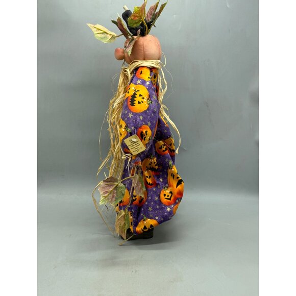 Handcrafted Pumpkin Scarecrow Fall Decoration Purple Orange Halloween figurine - Picture 2 of 13